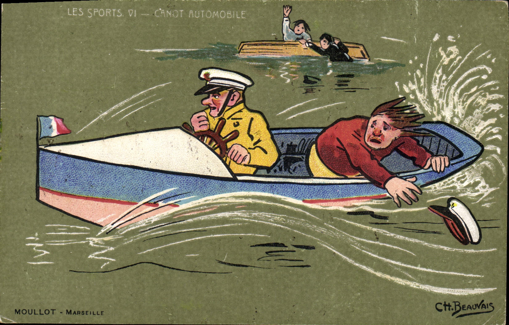 Ilustrador de Beauvais del barco de motor de la POSTAL de la VENDIMIA