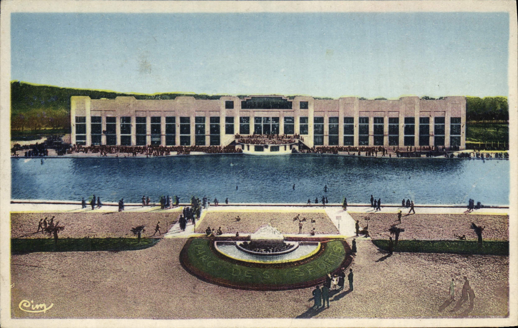 VINTAGE POSTCARD Toulouse the public swimming pool of the Toulouse park the large swimming pool and the building of the big room of the festivals