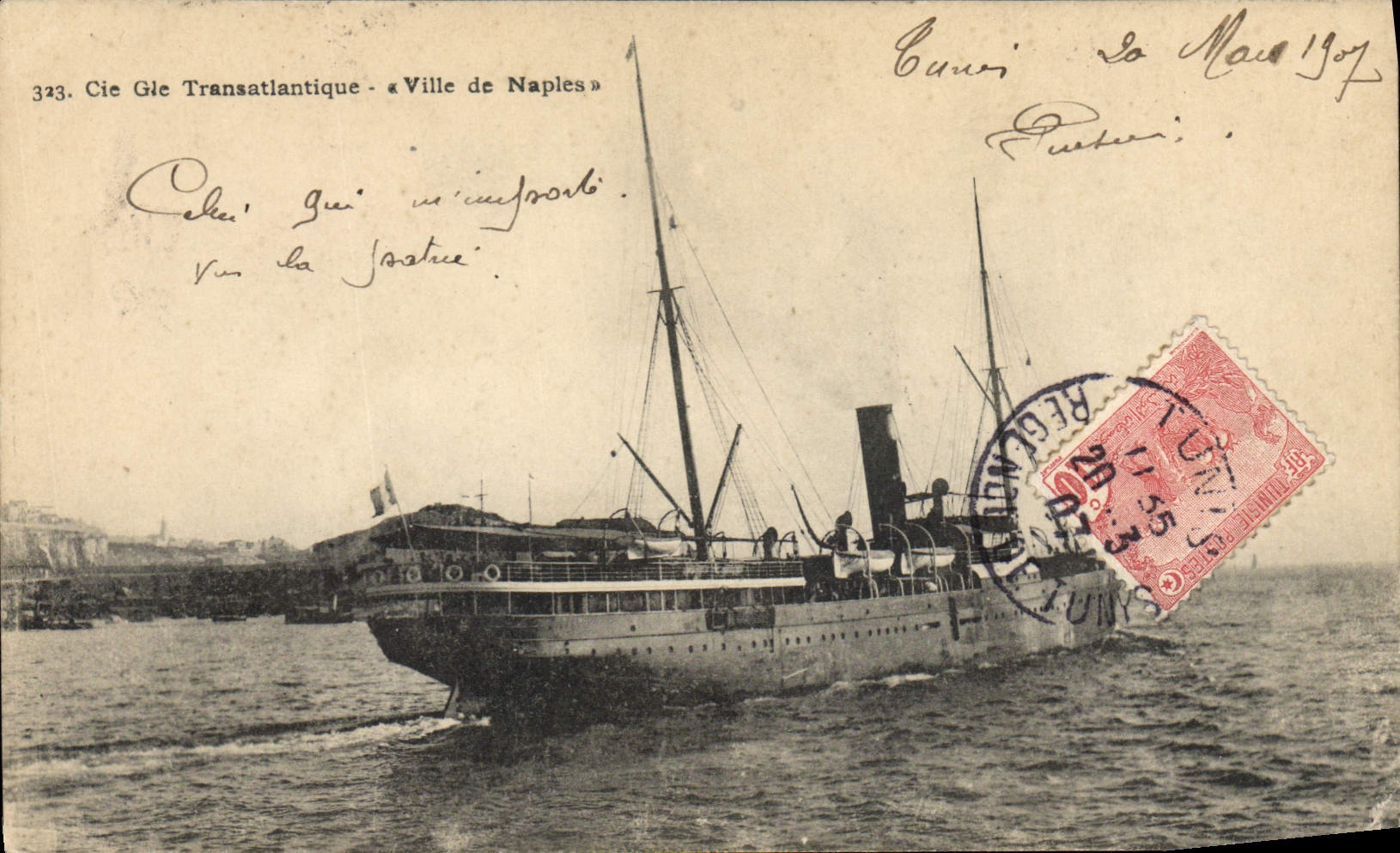 CPA Bateau Paquebot Cie Gle Transatlantique Ville de Naples 