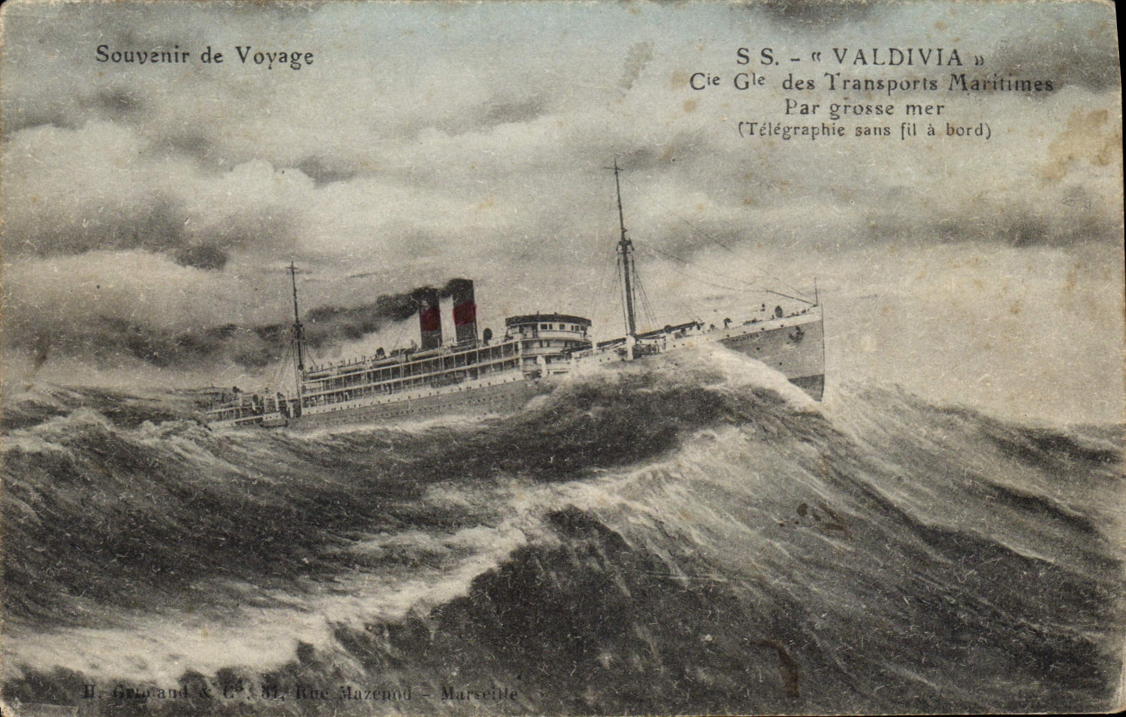 VINTAGE POSTCARD Boat Steamer S Valdivia Co Gle of the Maritime transport by heavy sea