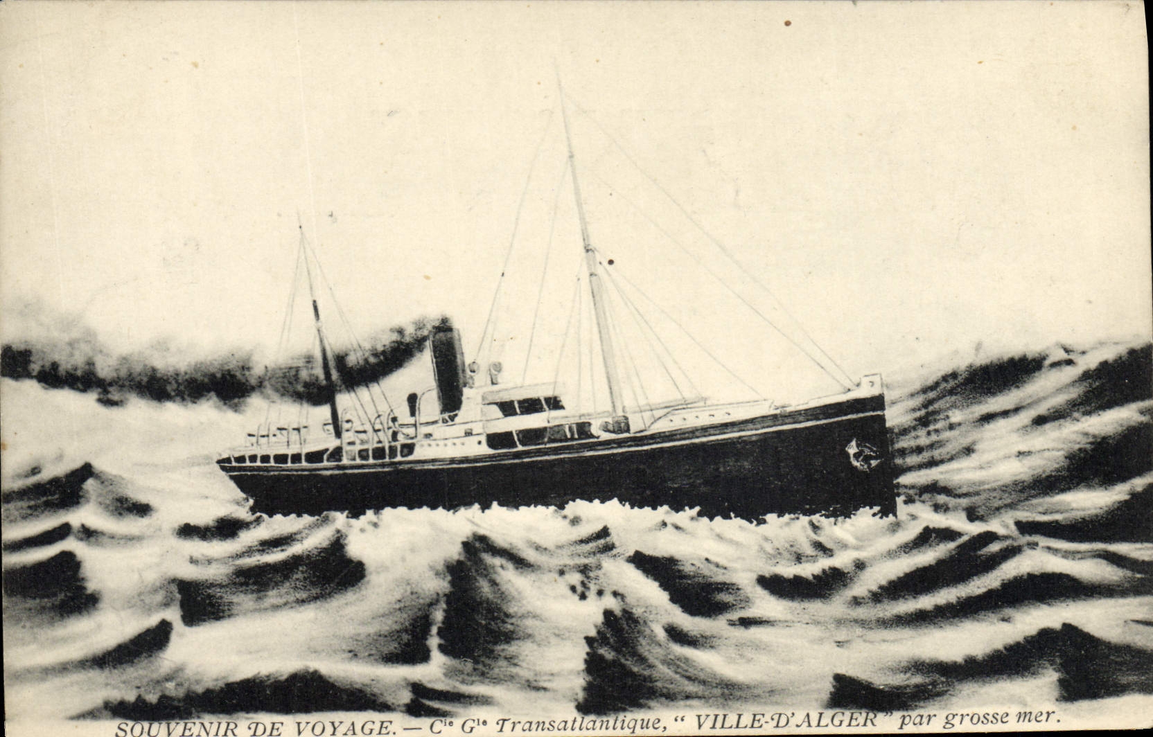 VINTAGE POSTCARD Boat Transatlantic Steamer Co Gle Town of Algiers by heavy sea