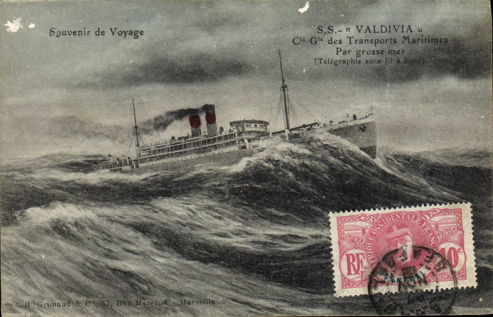 VINTAGE POSTCARD Boat Steamer S Valdivia Co Gle of the Maritime transport Senegal
