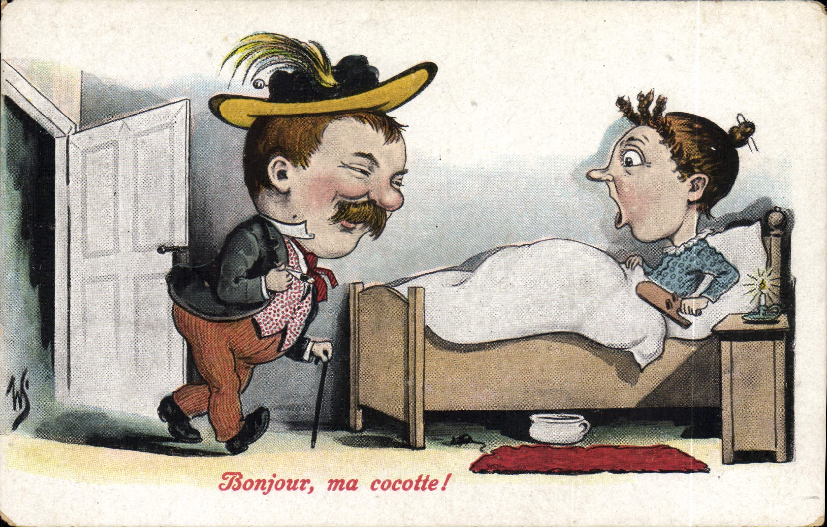 CPA Fantaisie Illustrateur Bonjour ma cocotte