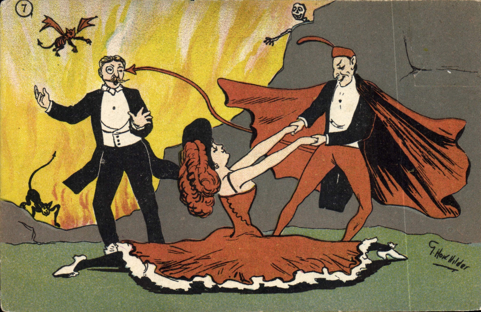 CPA Fantaisie Illustrateur Femme Diable