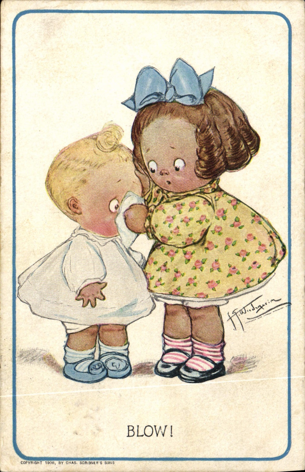 VINTAGE POSTCARD Fantasy Illustrator Blow children