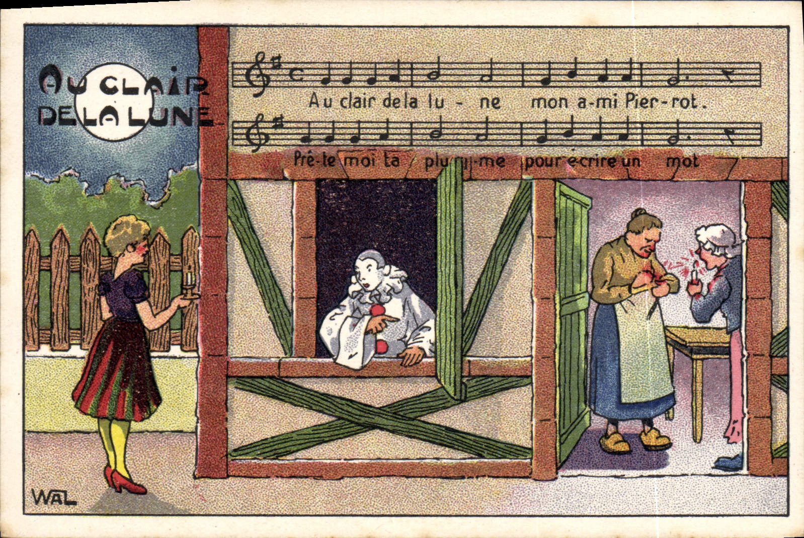 CPA Fantaisie Illustrateur Au clair de la lune Pierrot 