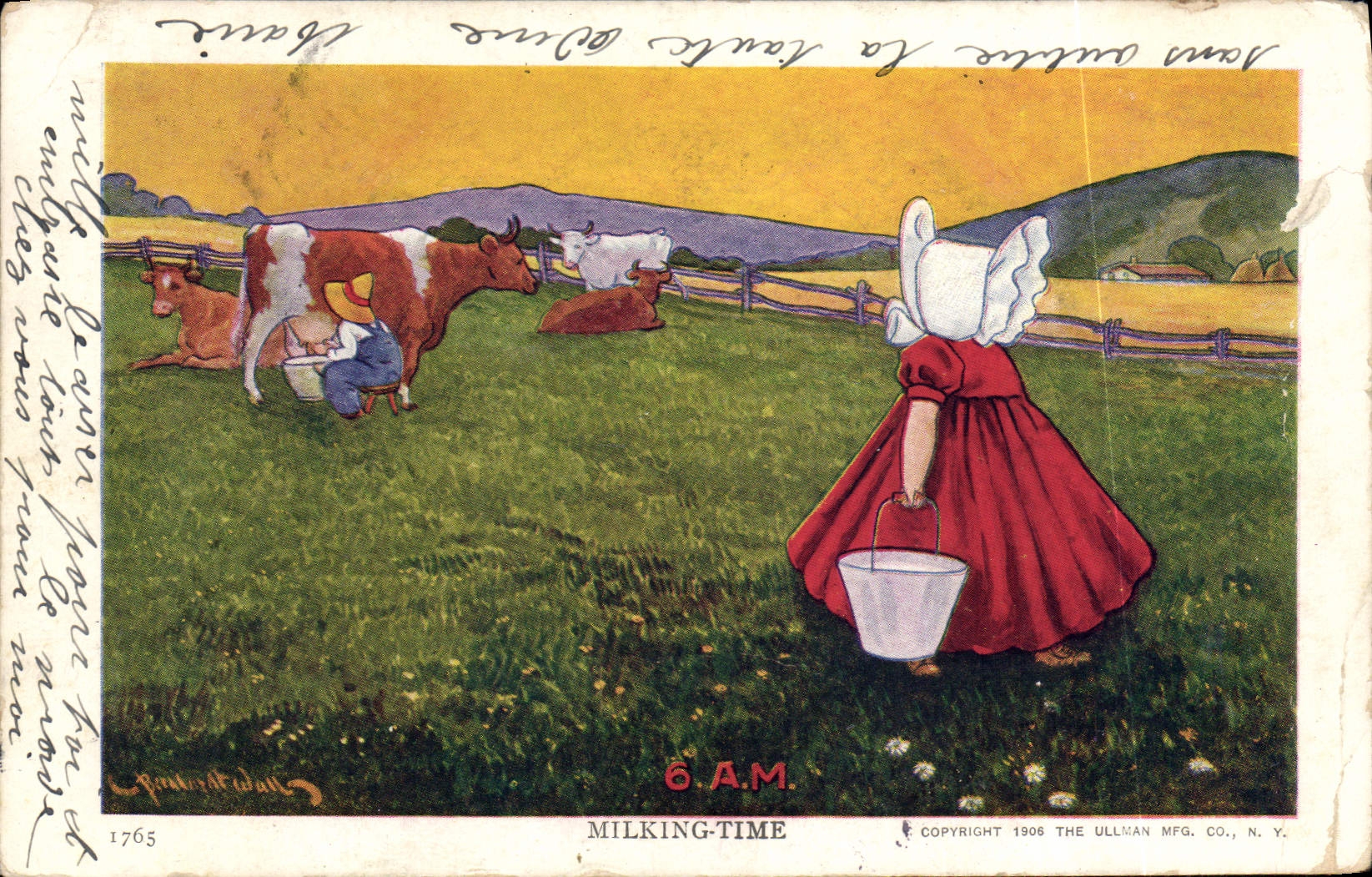 CPA Fantaisie Illustrateur Enfant Milking Time Vaches