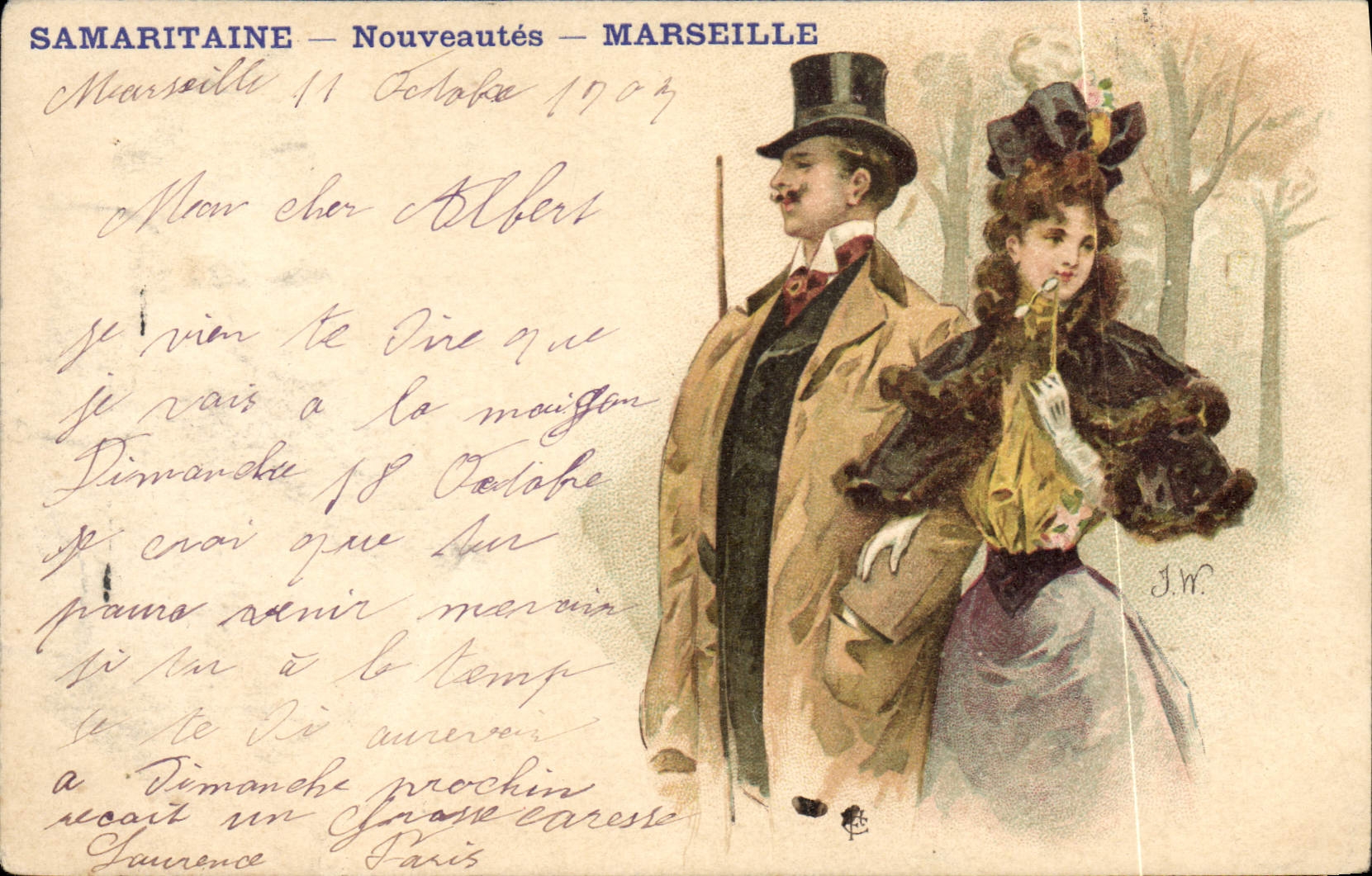 CPA Fantaisie Illustrateur Samaritaine Marseille Femme