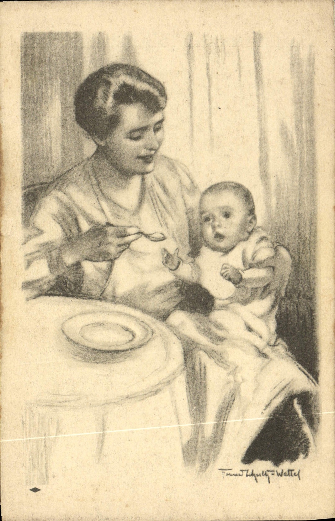 VINTAGE POSTCARD Fantasy Illustrator Child wife Baby