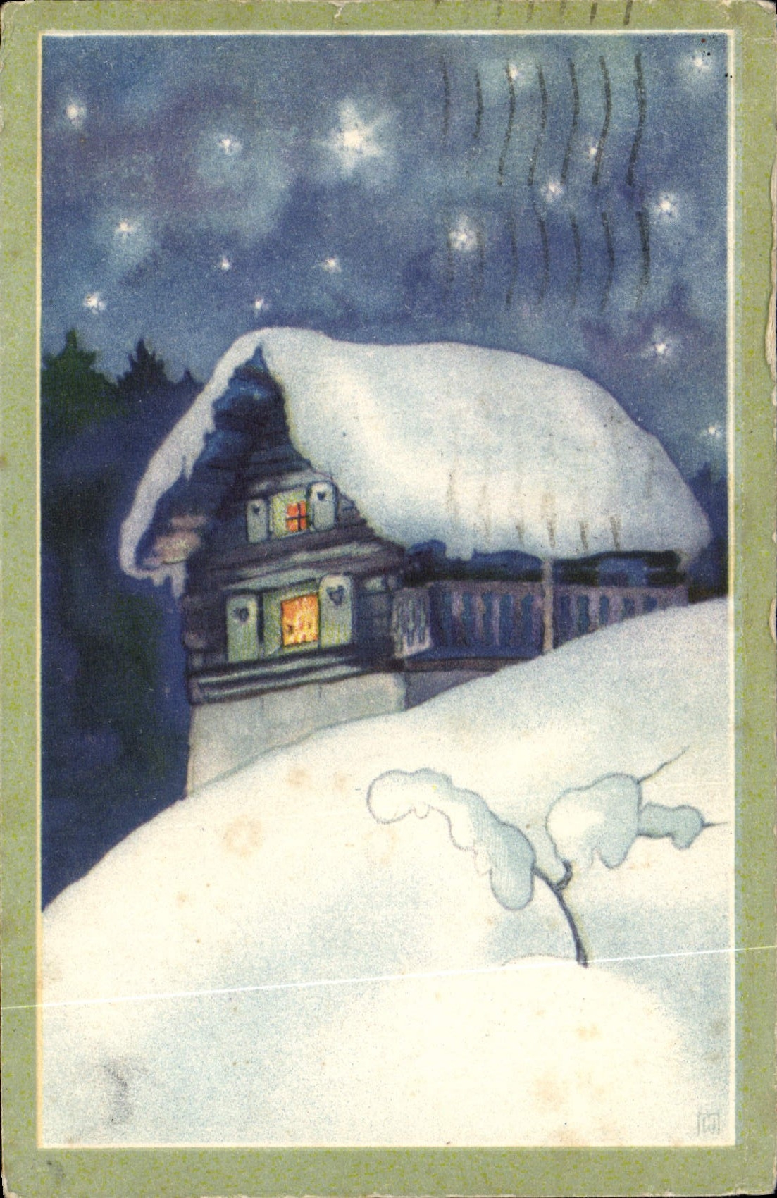 VINTAGE POSTCARD Fantasy Illustrator House under snow