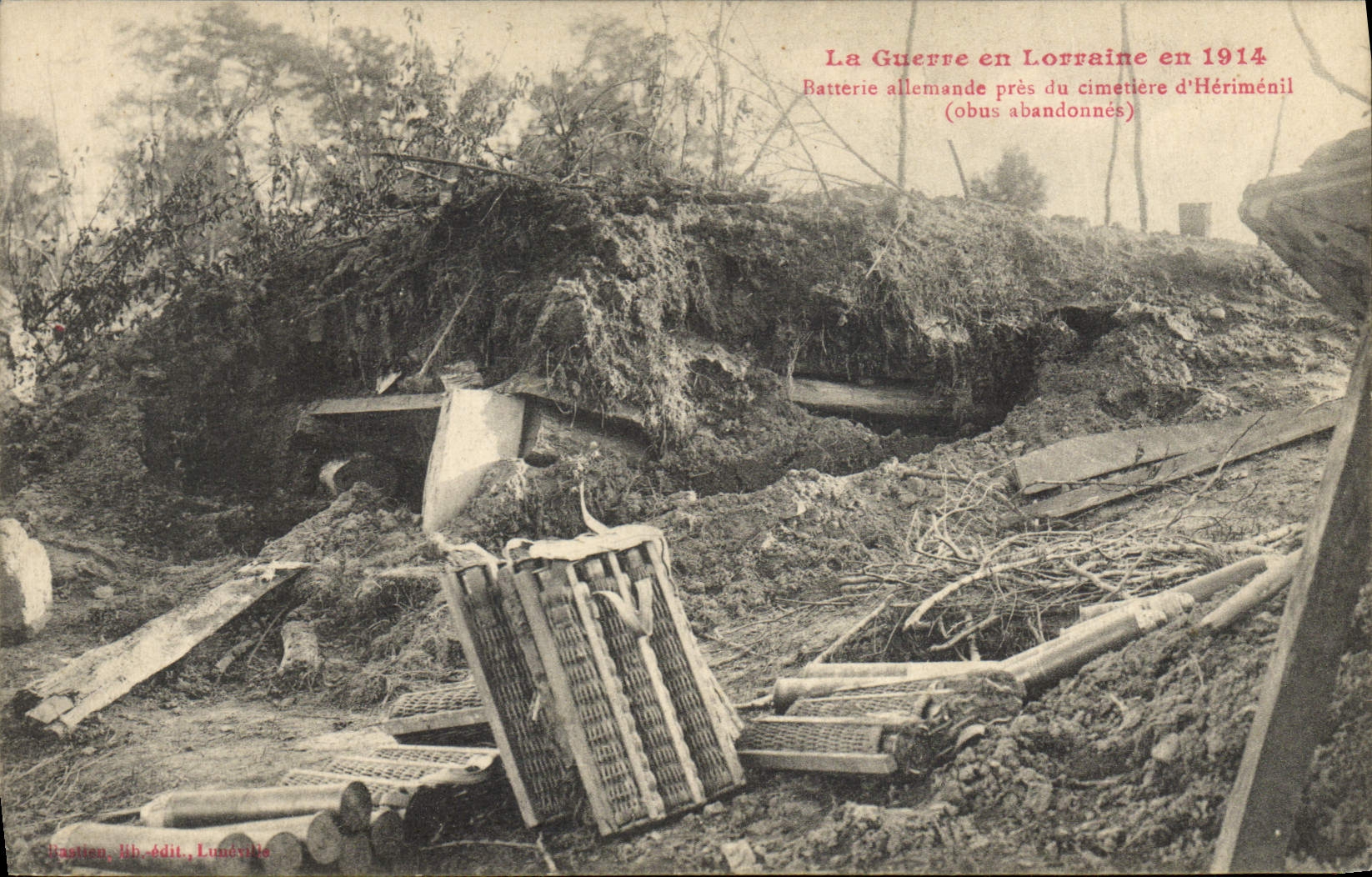 VINTAGE POSTCARD Militaria Batterie German close to the cemetery of Herimenil shell give up