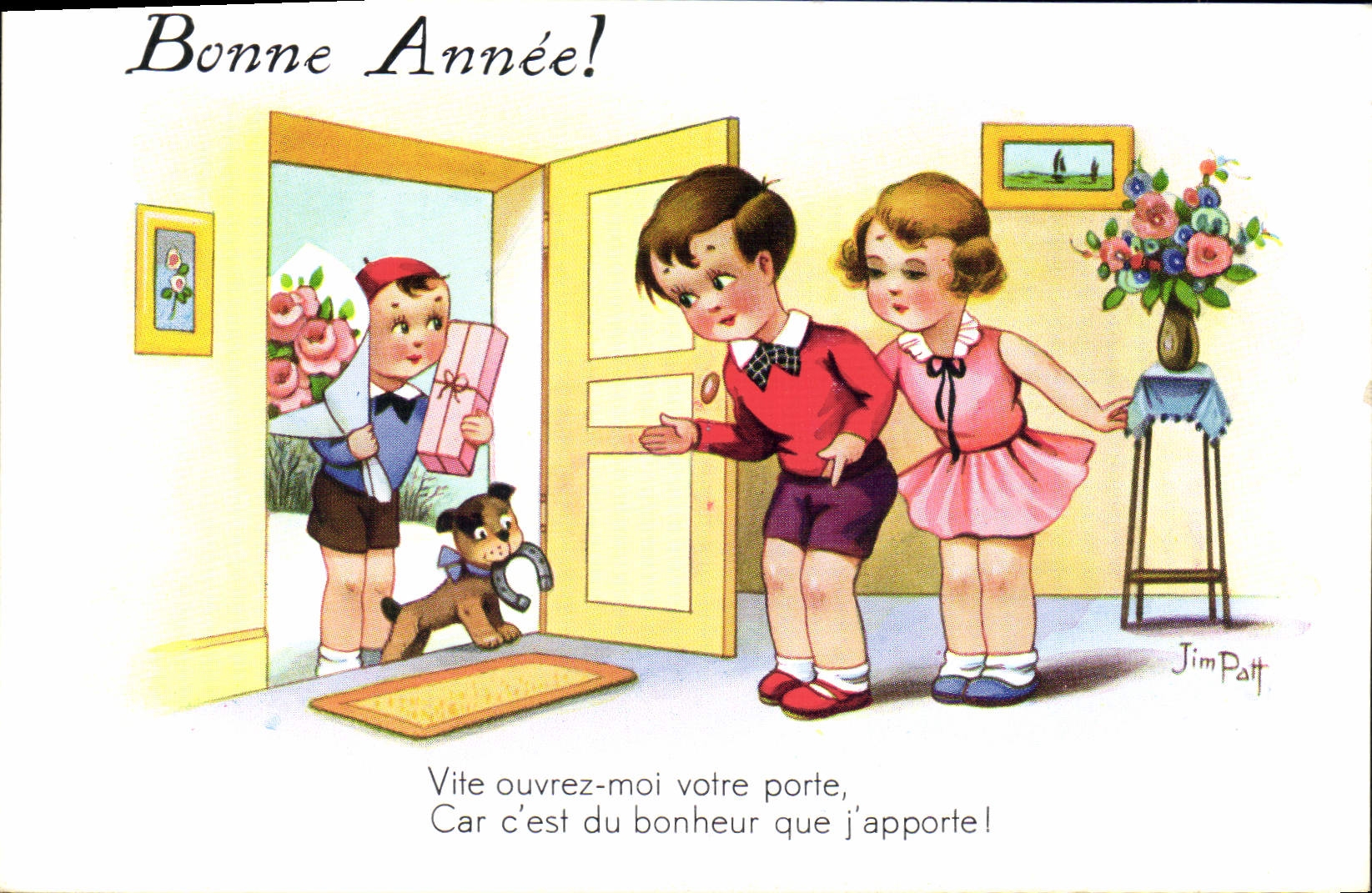 Herradura del perro de Jim Patt Enfants del ilustrador de Fantaisie de la POSTAL de la VENDIMIA