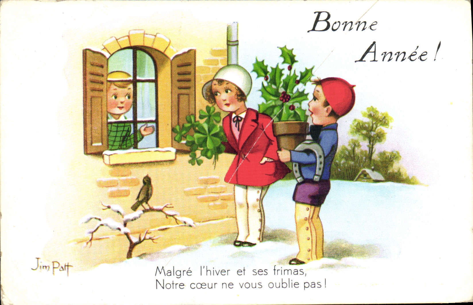 CPA Fantaisie Illustrateur Jim Patt Enfants Fer a cheval