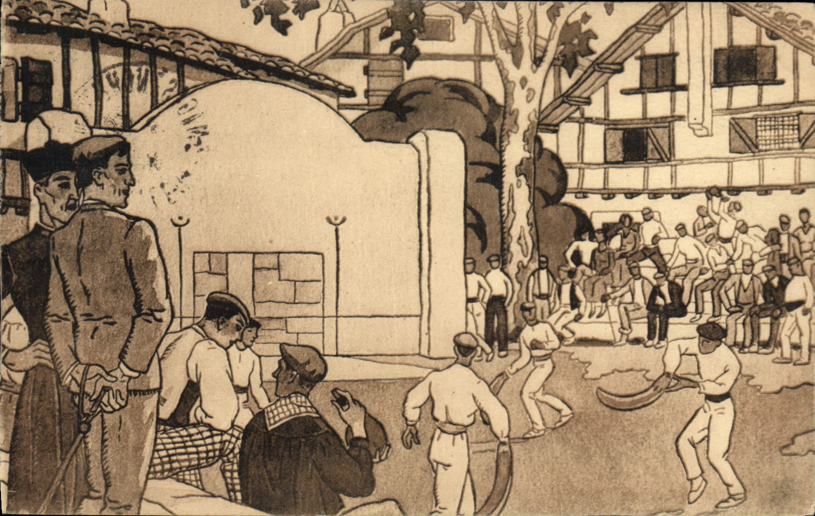 VINTAGE POSTCARD Folklore Basque Country Partie of ball has Chistera