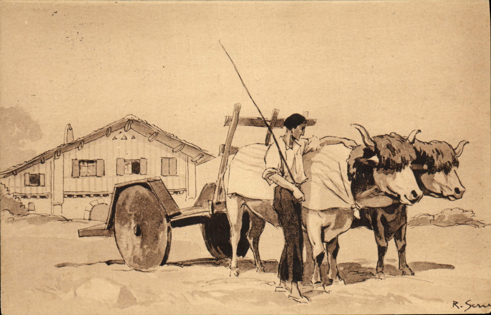 VINTAGE POSTCARD Basque Folklore Coach Raoul Greenhouses Grand Prix of Rome