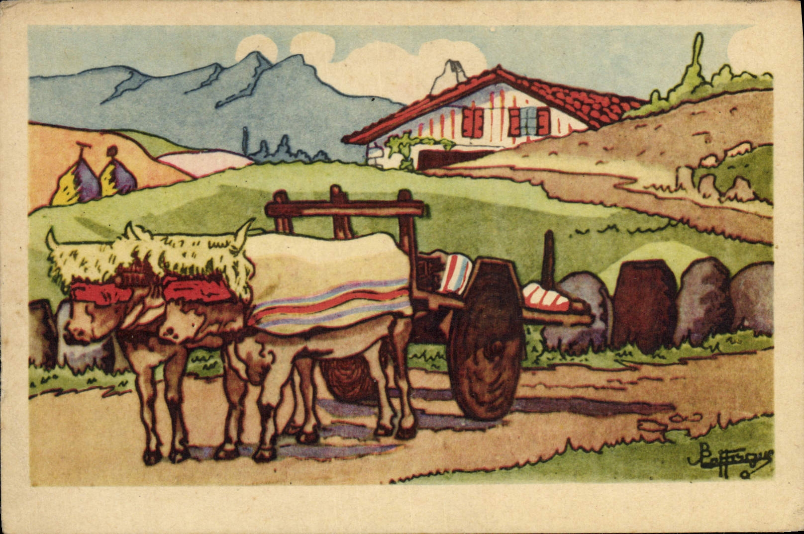 CPA Folklore Pays basque Attelage de boeufs