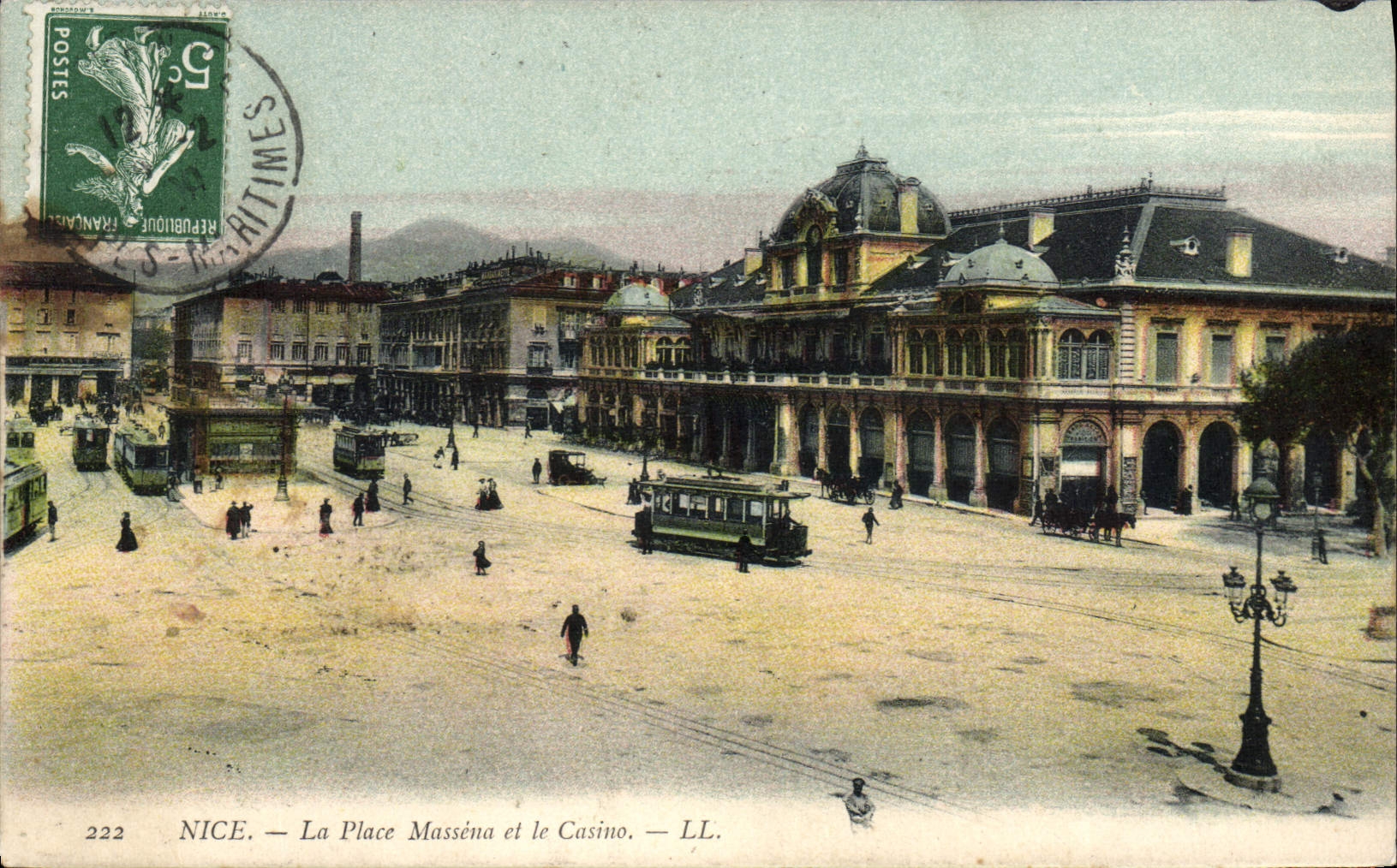 CPA Nice Place Massena et le Casino Tramway