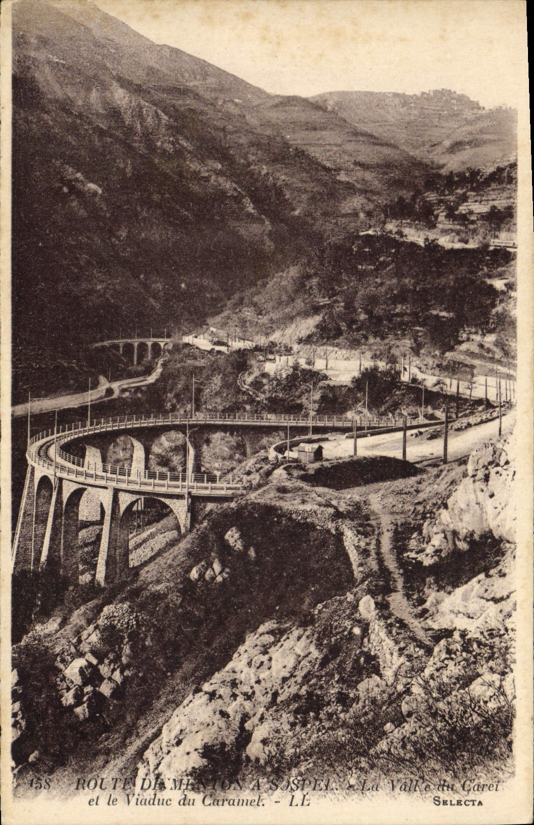 VINTAGE POSTCARD Route of Menton has Sospel the valley of Carei and the viaduct of Caramel