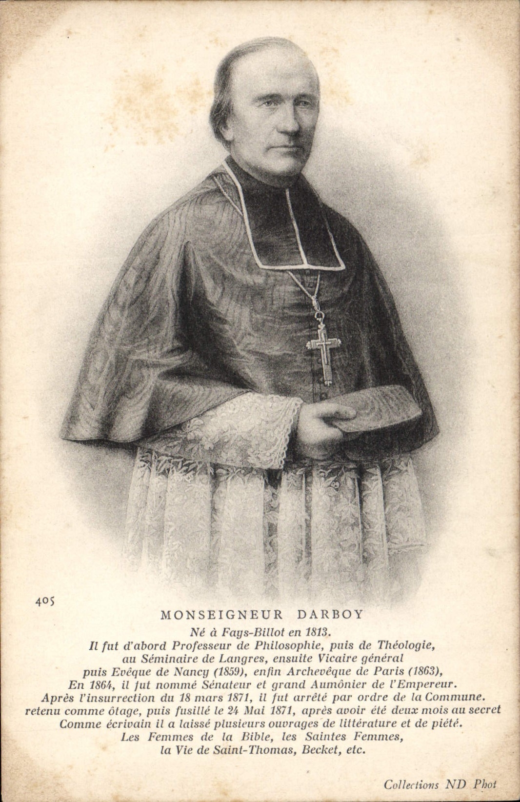 El Monseigneur Darboy de la POSTAL de la VENDIMIA no tiene hadas Billot Profesor de Philisophie