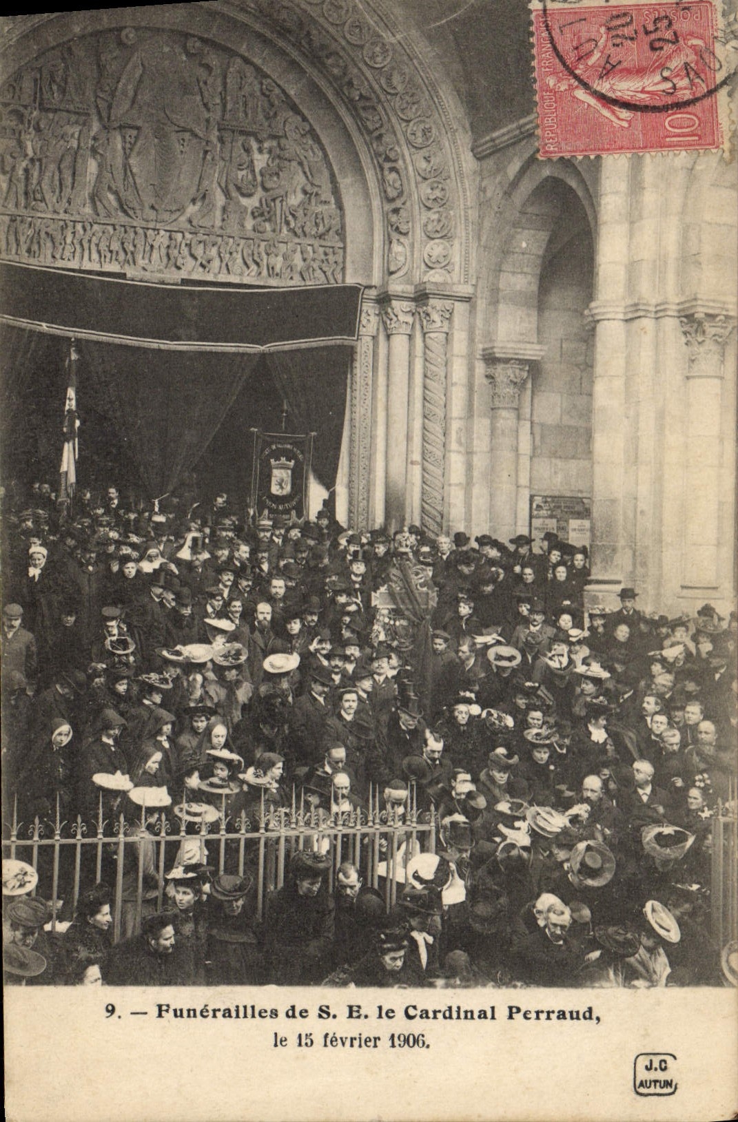 Entierro de la POSTAL de la VENDIMIA del SE el cardenal de Perraud el 15 de febrero de 1906