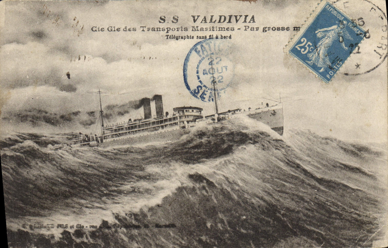 VINTAGE POSTCARD Boat S Valdivia Co Gle of the Maritime transport by heavy sea