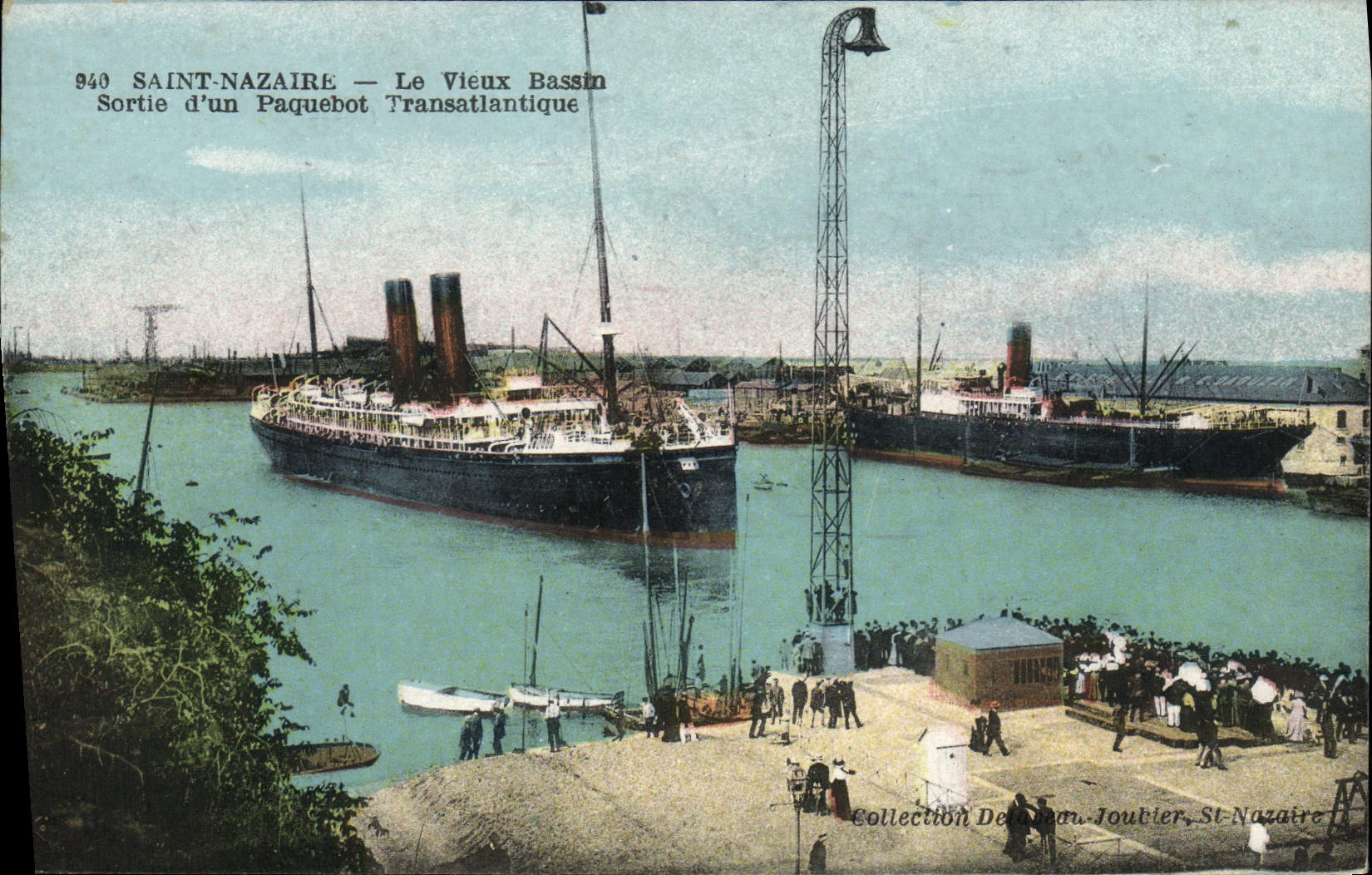 VINTAGE POSTCARD Boat Steamer Saint Nazaire the old basin Left a transatlantic liner