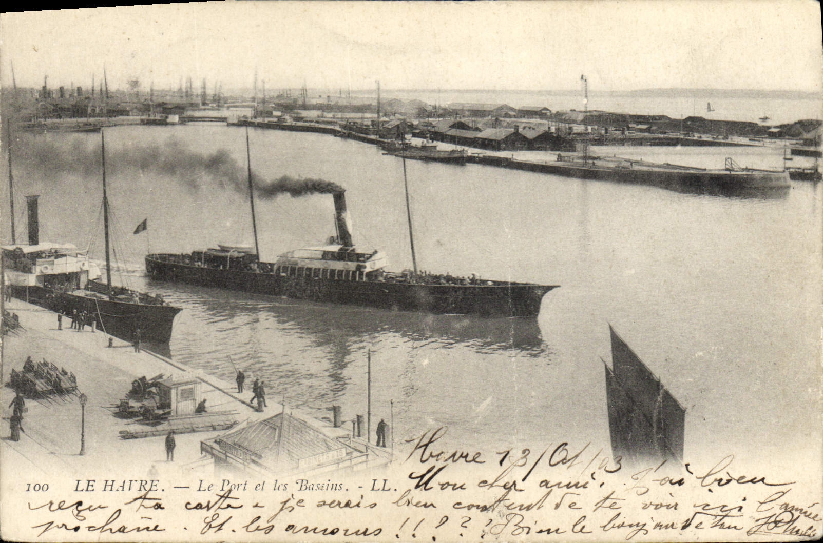 VINTAGE POSTCARD Boat Le Havre the port and basins