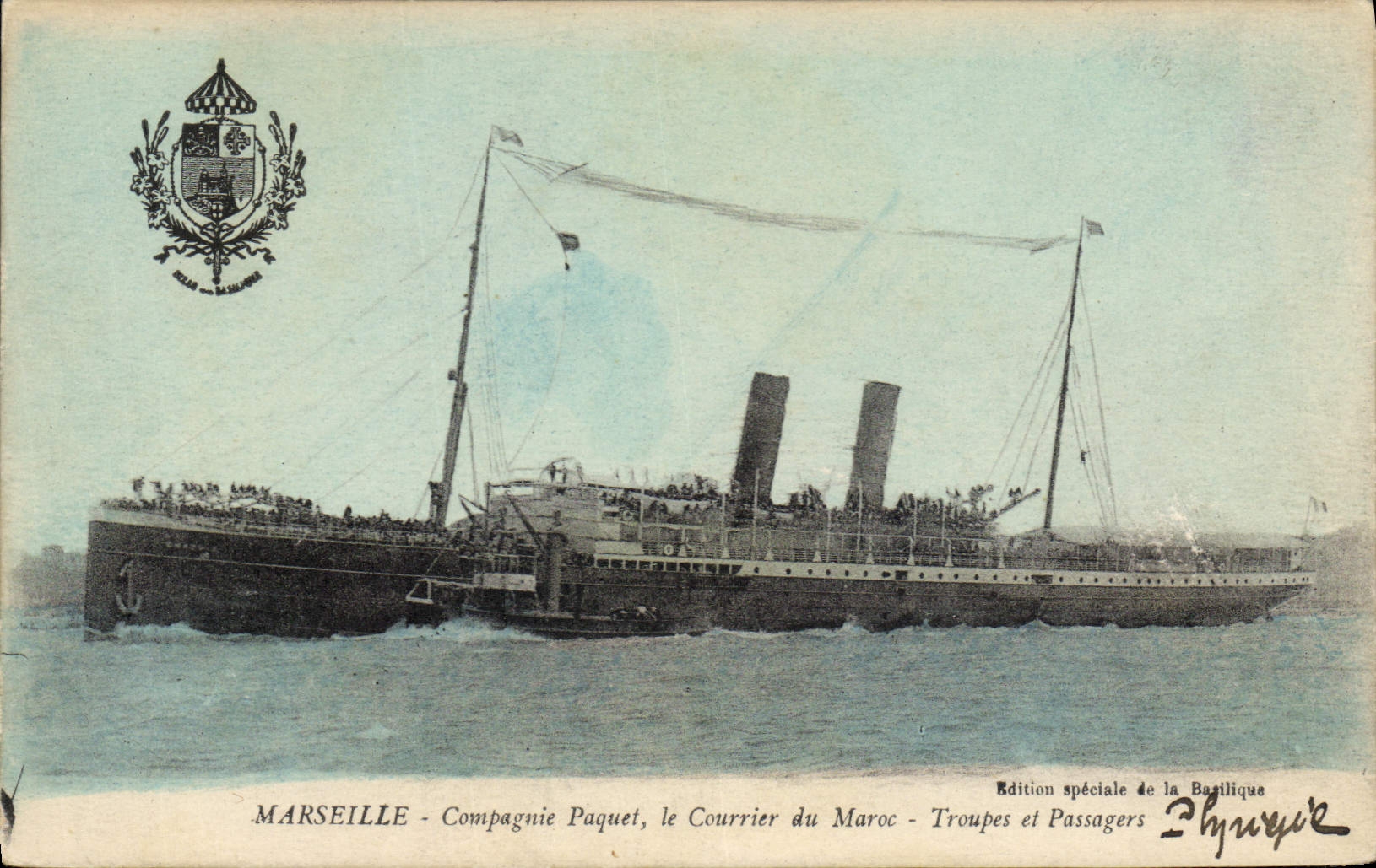 CPA Bateau Paquebot Marseille Compagnie Paquet Le courrier du Maroc Troupes et passagers 