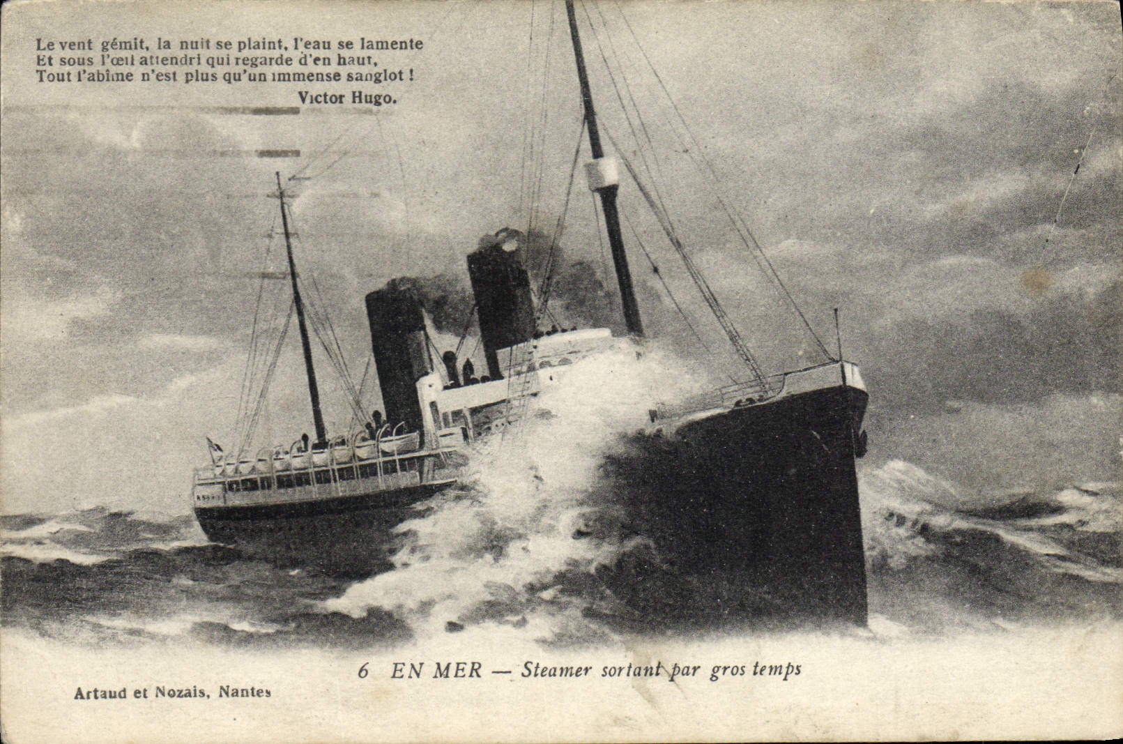 VINTAGE POSTCARD Boat Steamer At sea outgoing Steamer by heavy weather