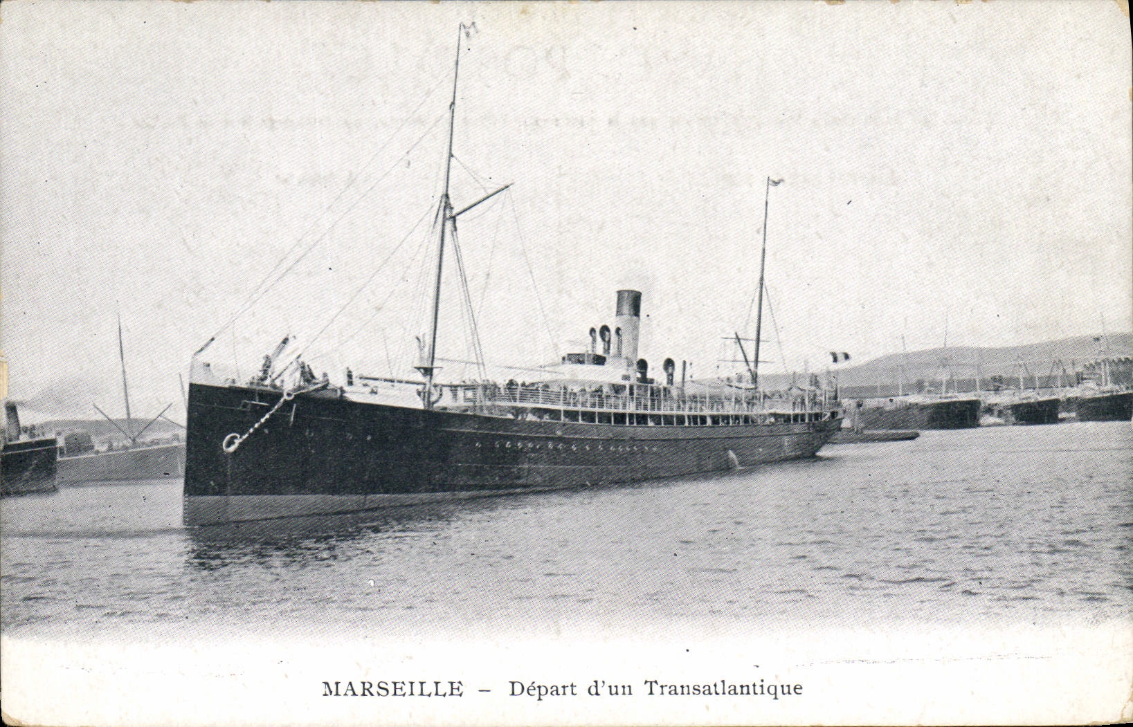 VINTAGE POSTCARD Boat Steamer Marseilles Departure of a deck chair