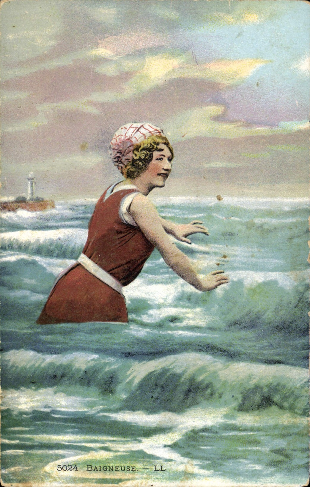 VINTAGE POSTCARD Woman Bathing suit Bather