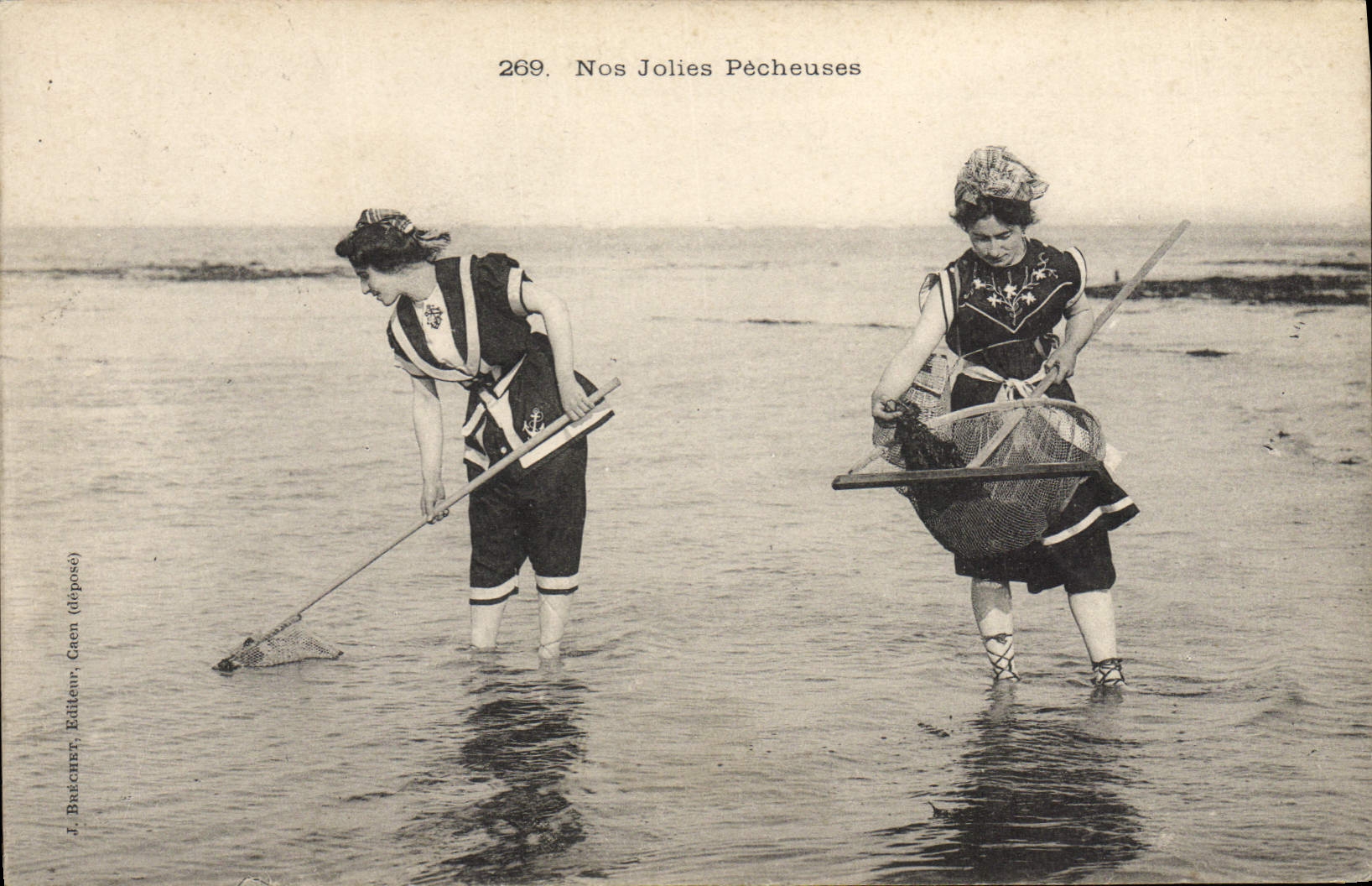 VINTAGE POSTCARD Woman Bathing suit Our pretty sinning Fishings Sinner