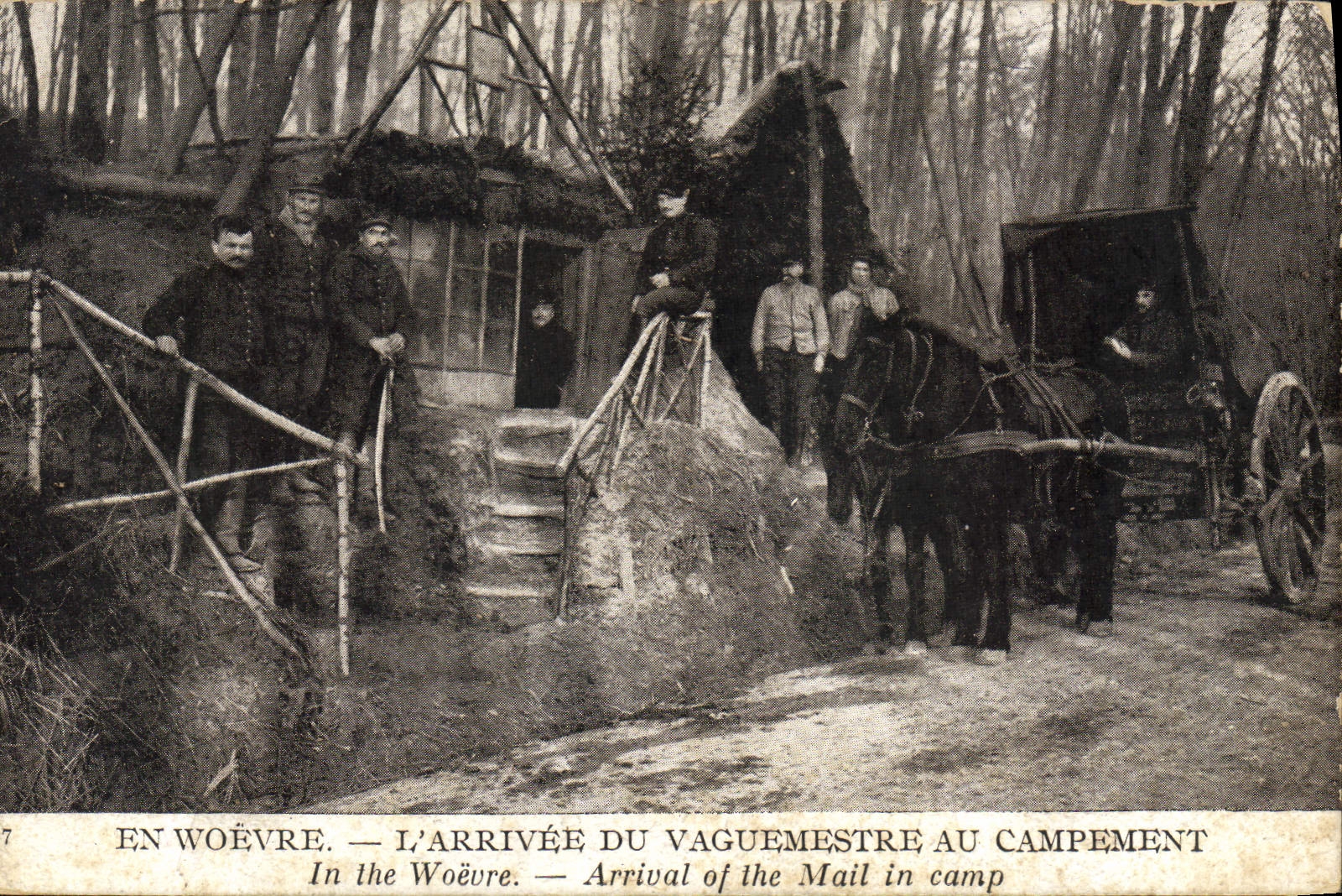 VINTAGE POSTCARD Militaria In Woevre the arrival of the post orderly to the camping
