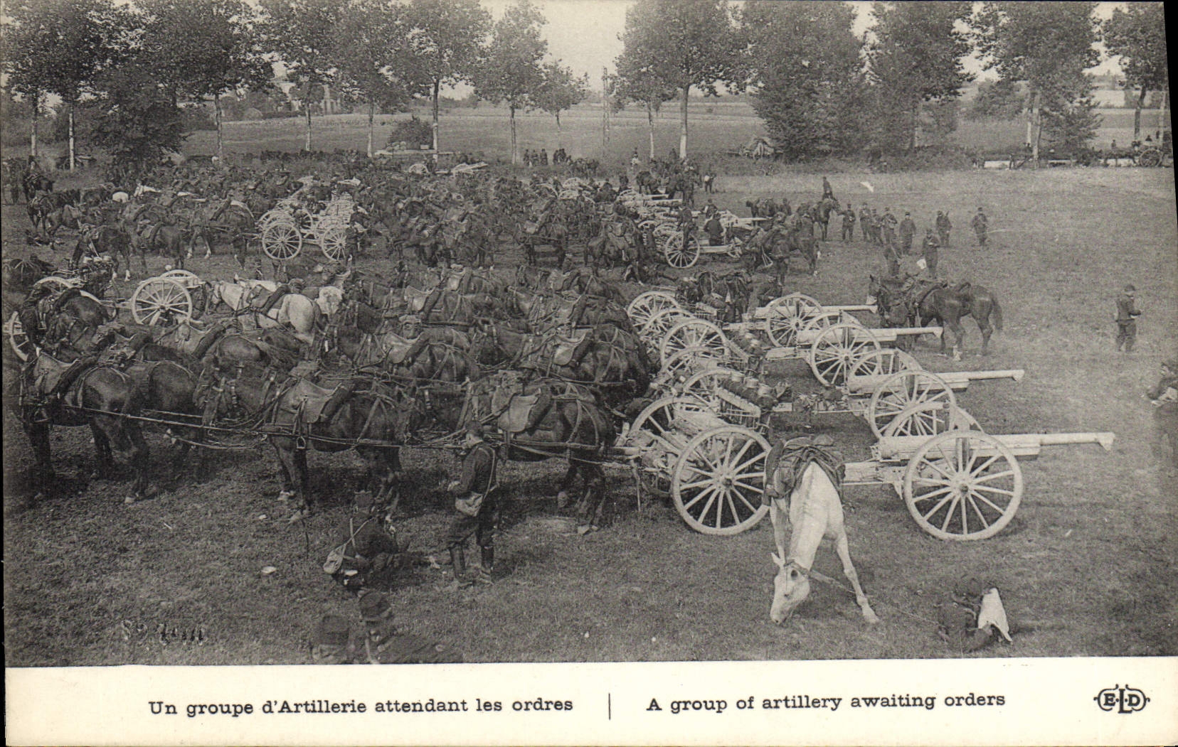 VINTAGE POSTCARD Militaria a group of artillery awaiting their order