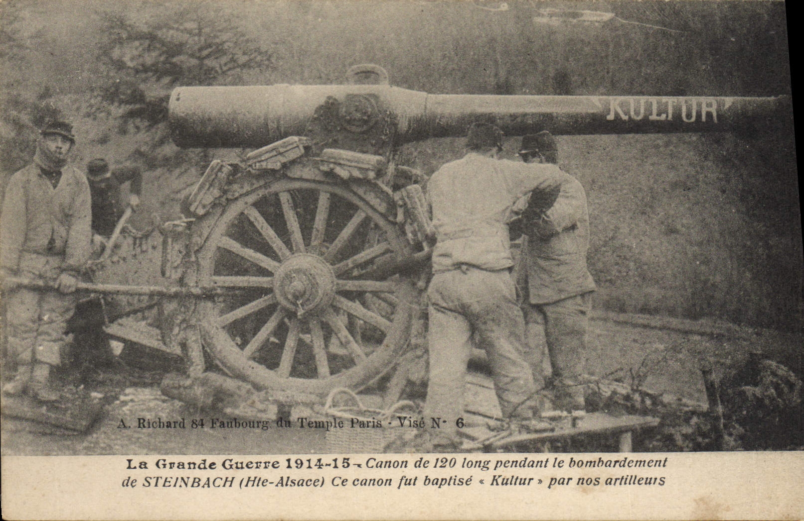 VINTAGE POSTCARD Militaria Canon of 120 length during the bombardment
