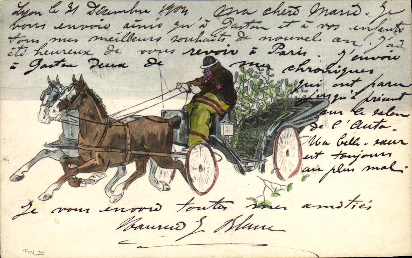 CPA Fantaisie Illustrateur Caleche Cheval 