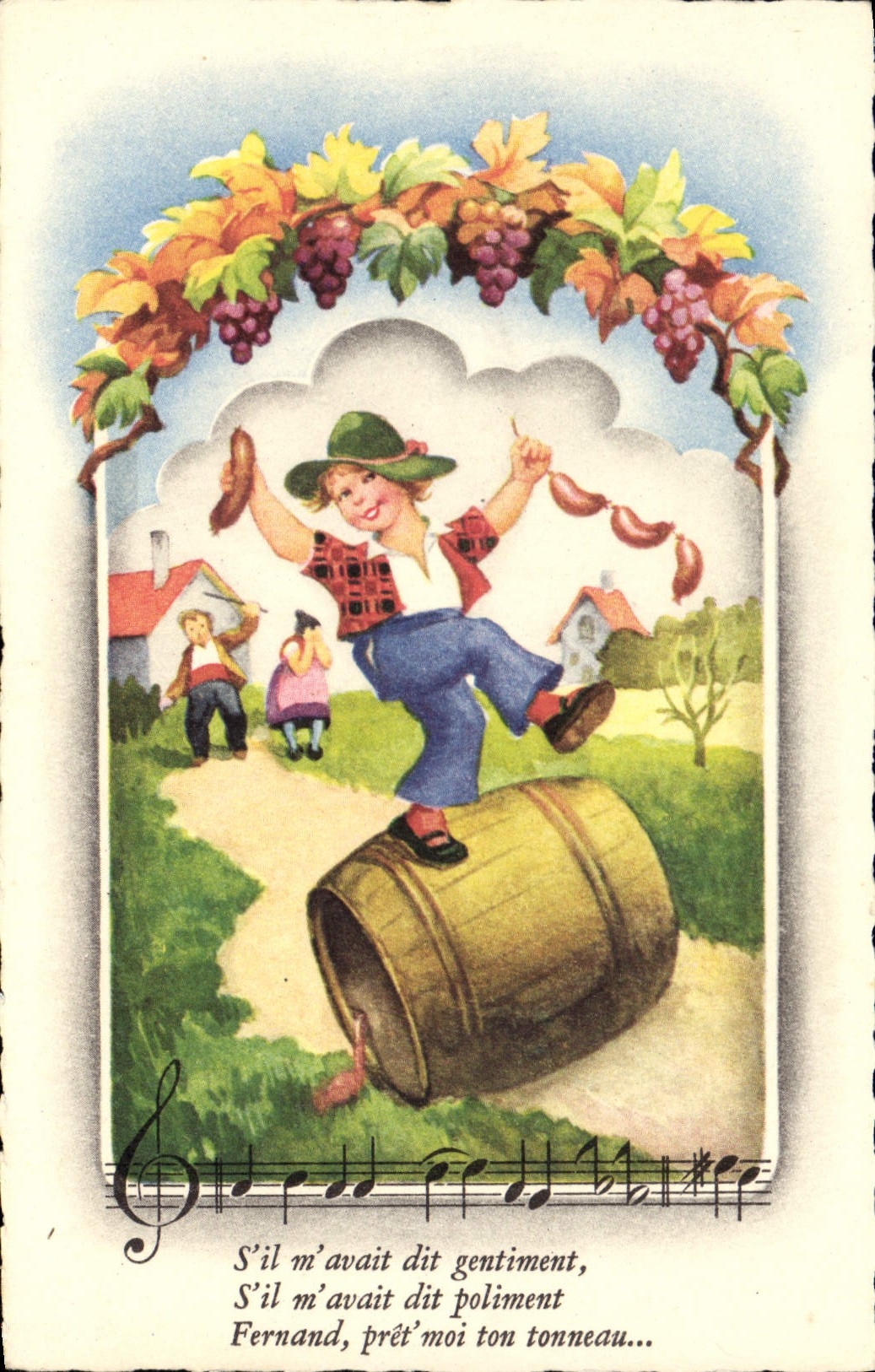 CPA Fantaisie Illustrateur Homme sur un tonneau 