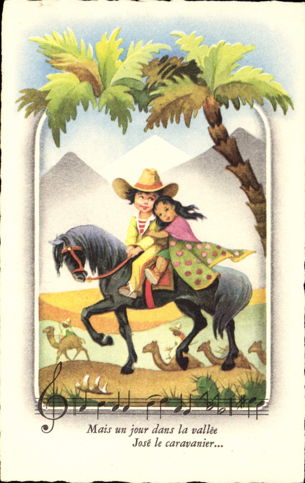 CPA Fantaisie Illustrateur Enfant Cheval