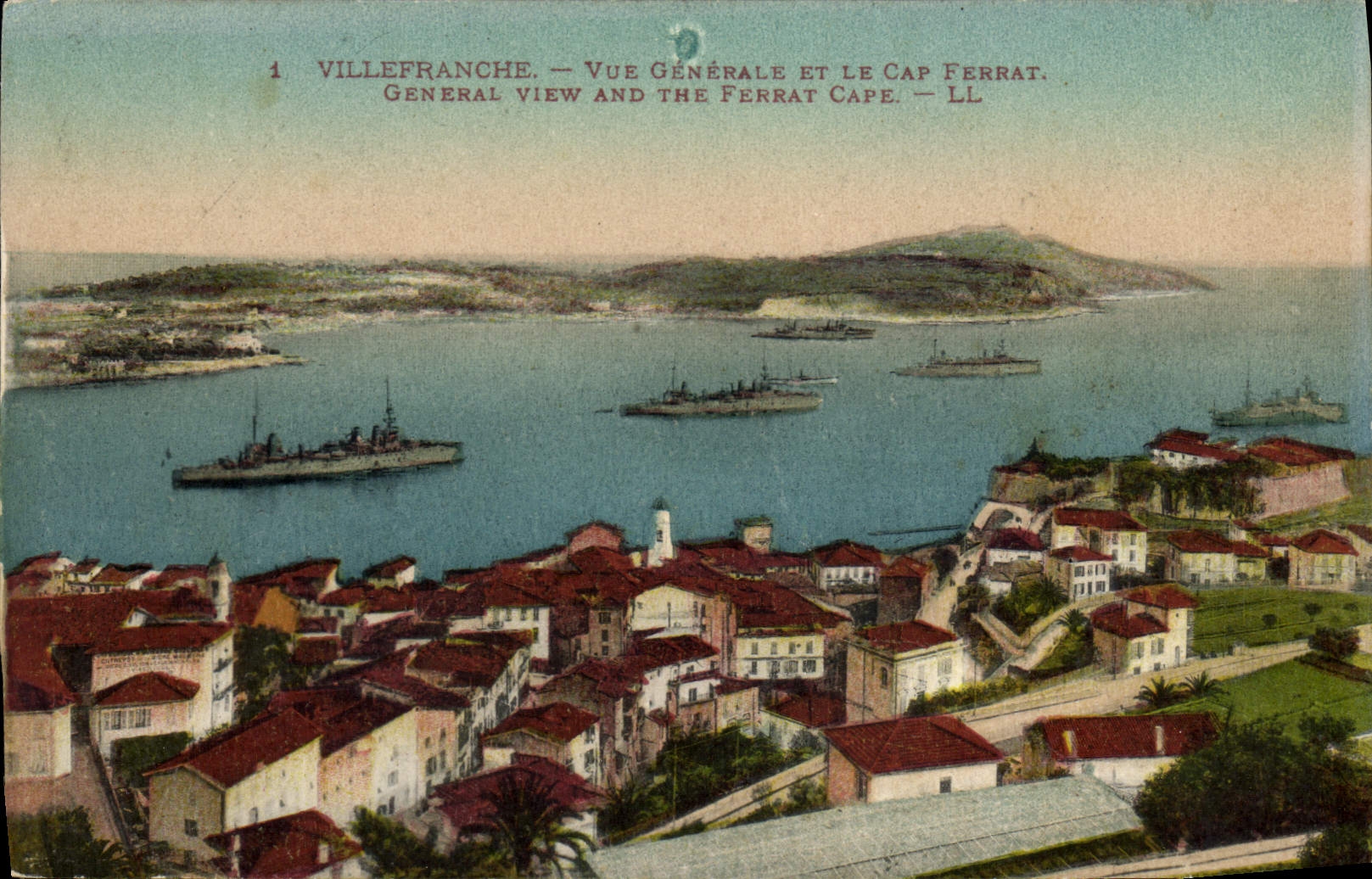VINTAGE POSTCARD Villefranche View And the Cape Ferrat Boats