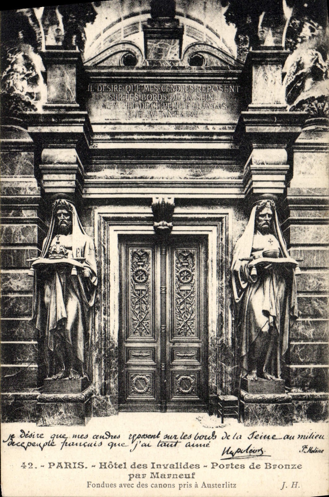 VINTAGE POSTCARD Paris Hotel of the Invalids Gates of Bronze by Marneuf Fondues with the guns taken has Austerlitz