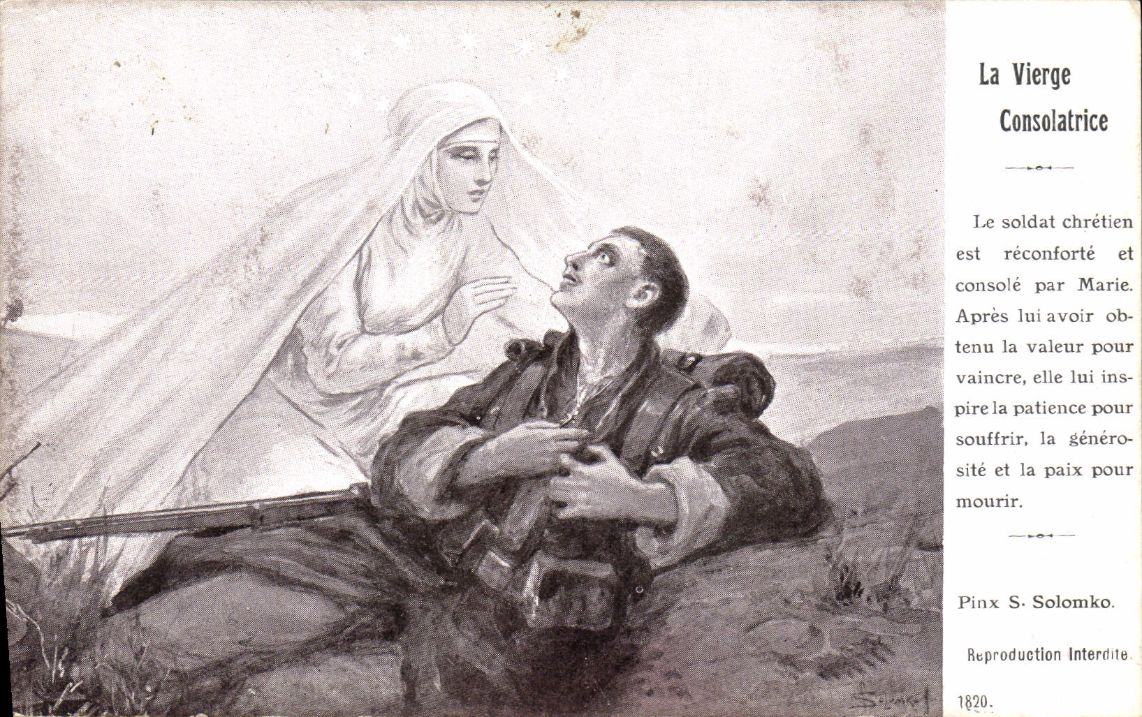 VINTAGE POSTCARD the virgin consolatrice Militaria