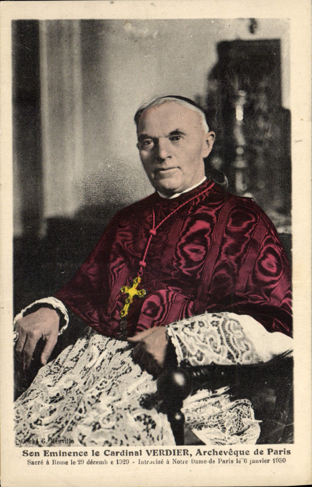 Arzobispo cardinal de Verdier de la POSTAL de la VENDIMIA de Francia