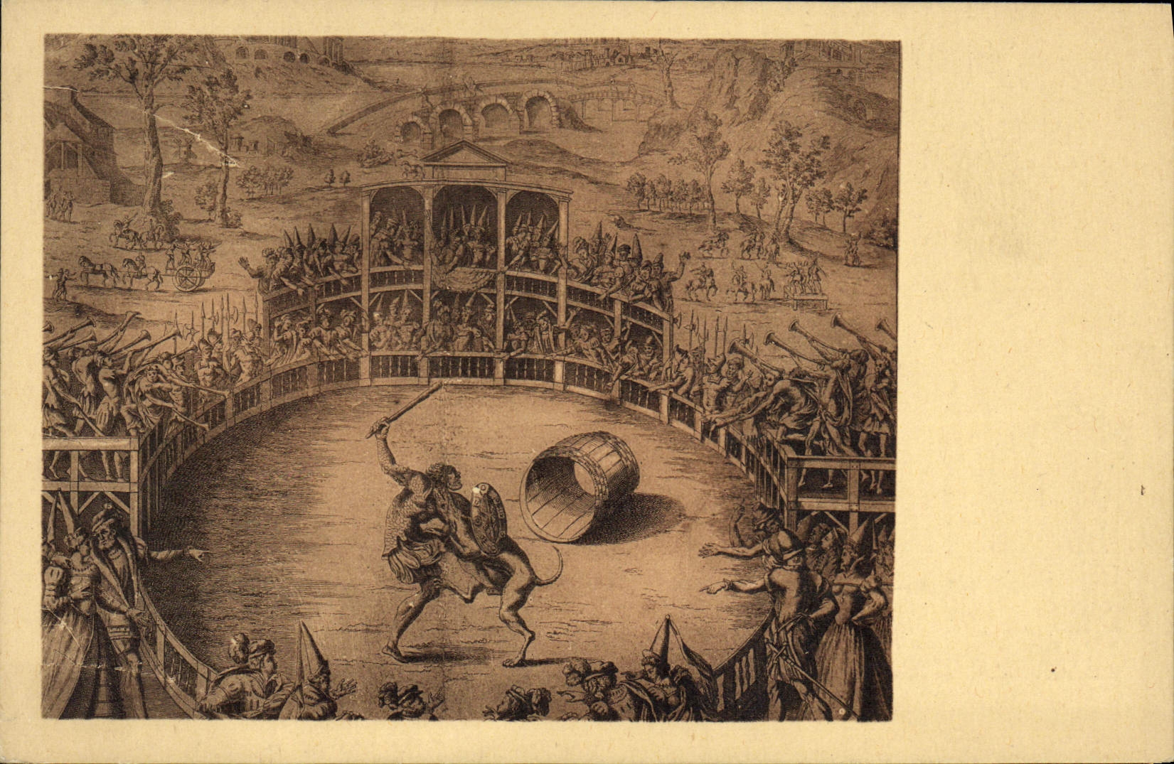 VINTAGE POSTCARD Montargis Fights Lutte dog