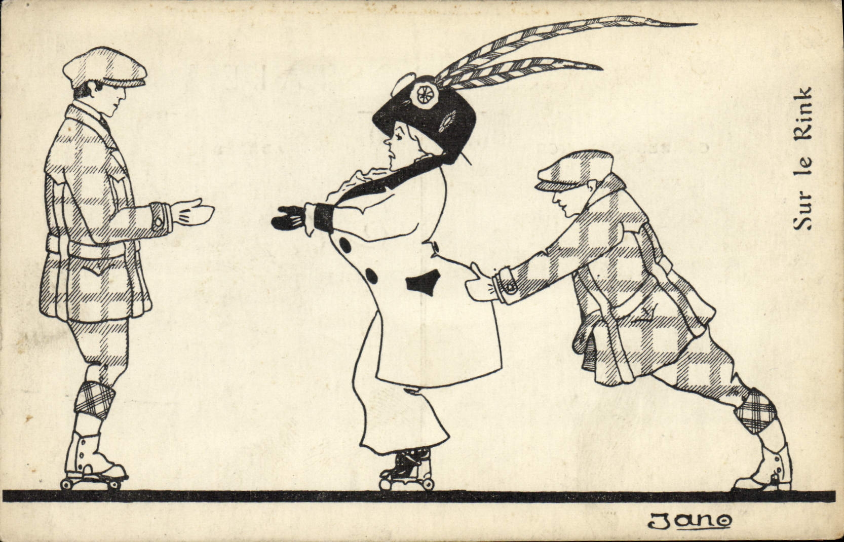 CPA Patins a roulettes Sur le rink