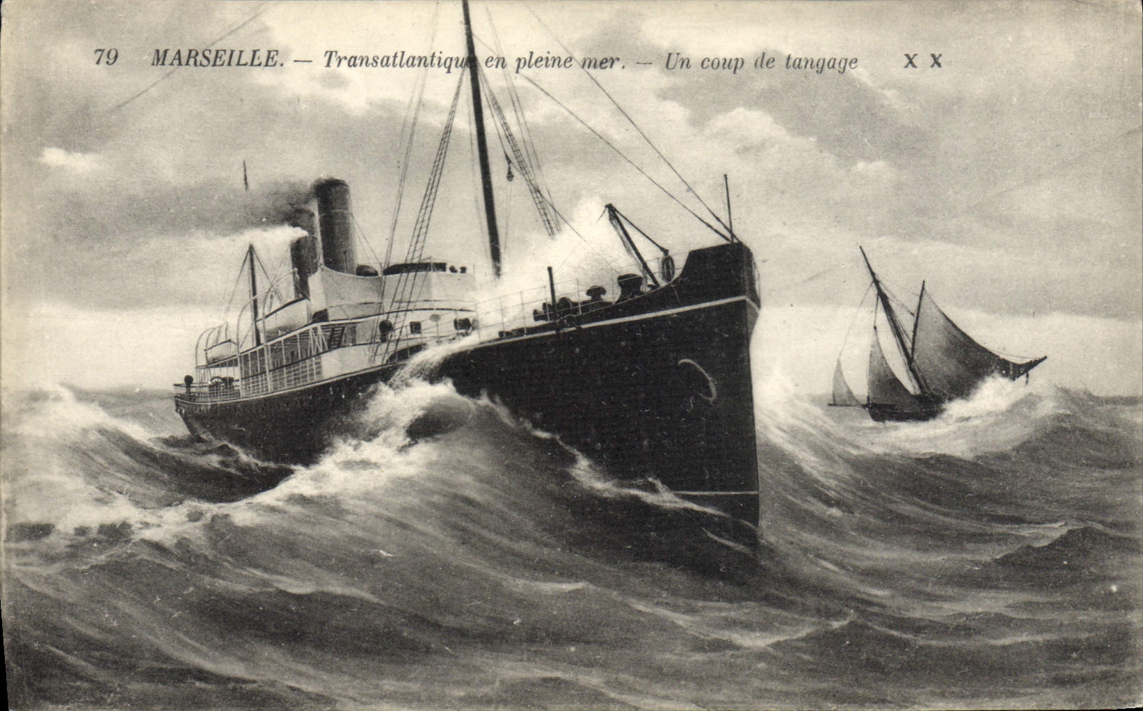 CPA Bateau Paquebot Marseille Transatlantique en pleine mer Un coup de tangage