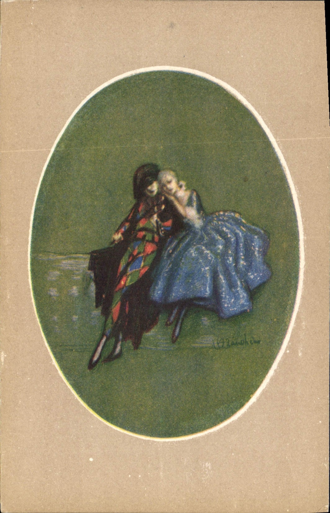 CPA Fantaisie Illustrateur Femme Arlequin