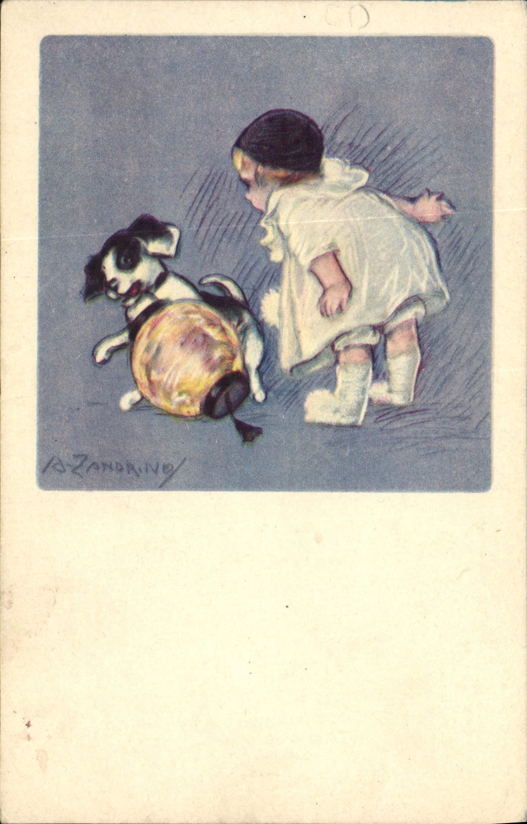 CPA Fantaisie Illustrateur Enfant Chien 