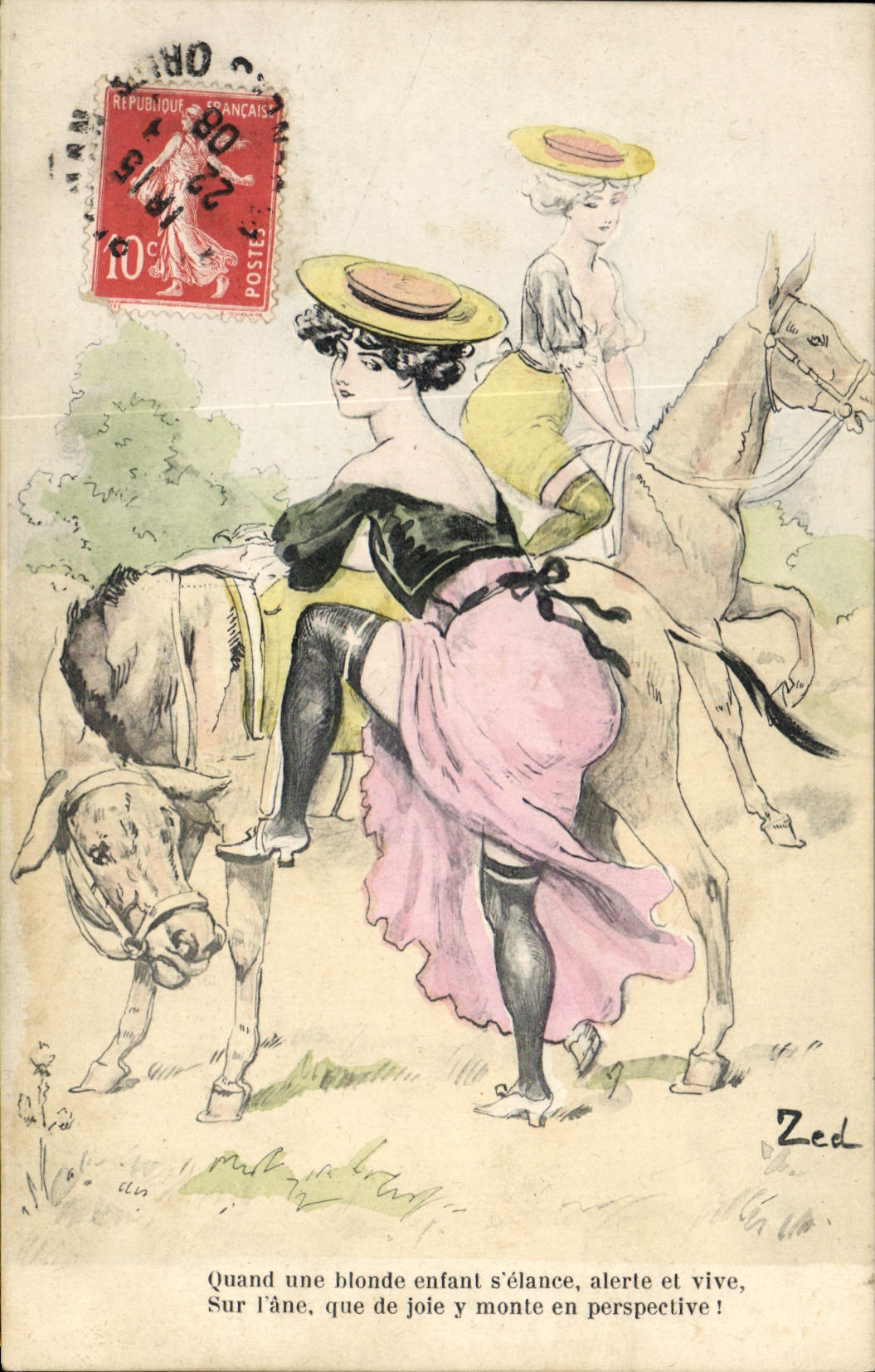 CPA Fantaisie Illustrateur Femme Cheval Zed