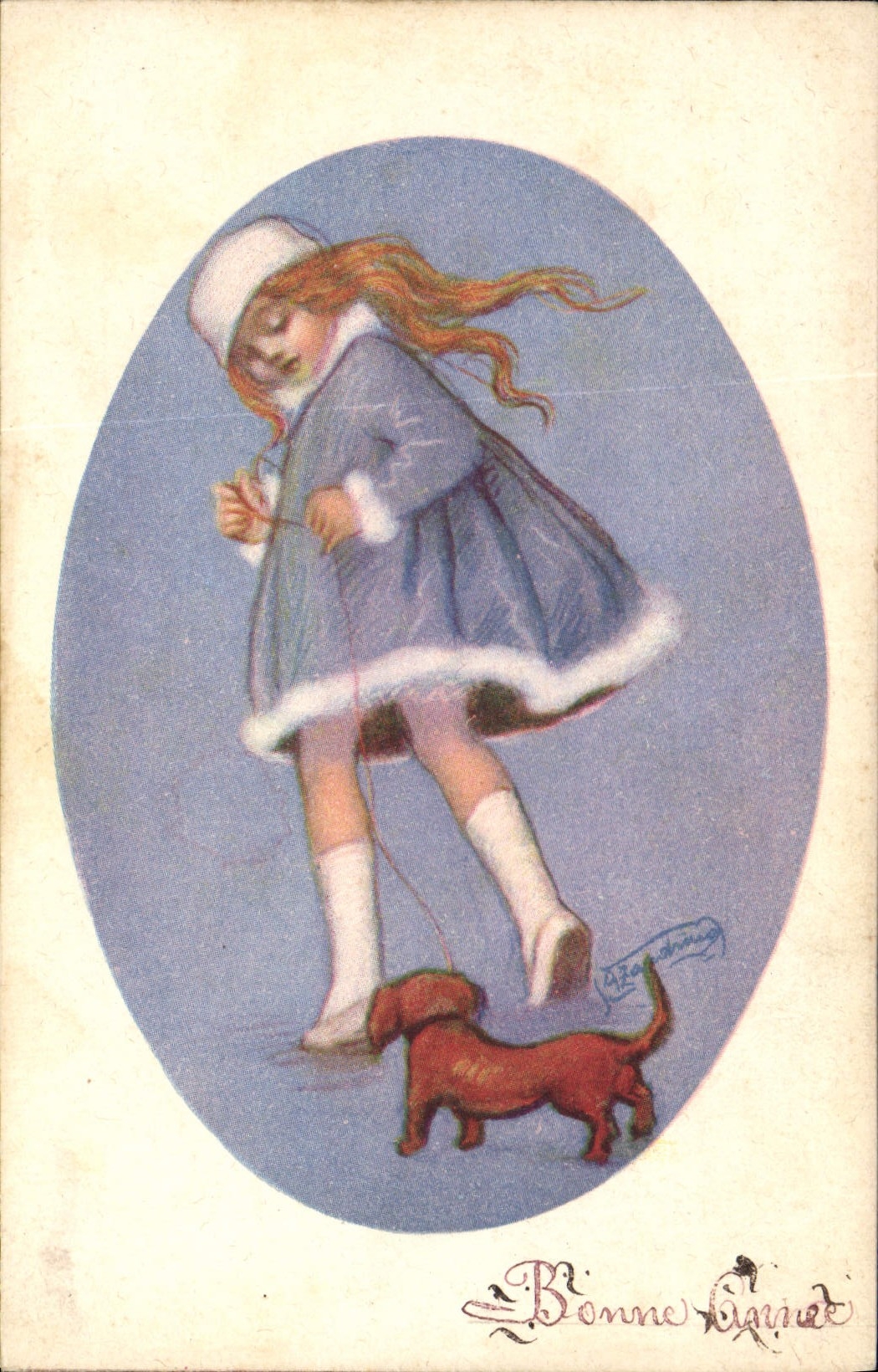 CPA Fantaisie Illustrateur Enfant Chien