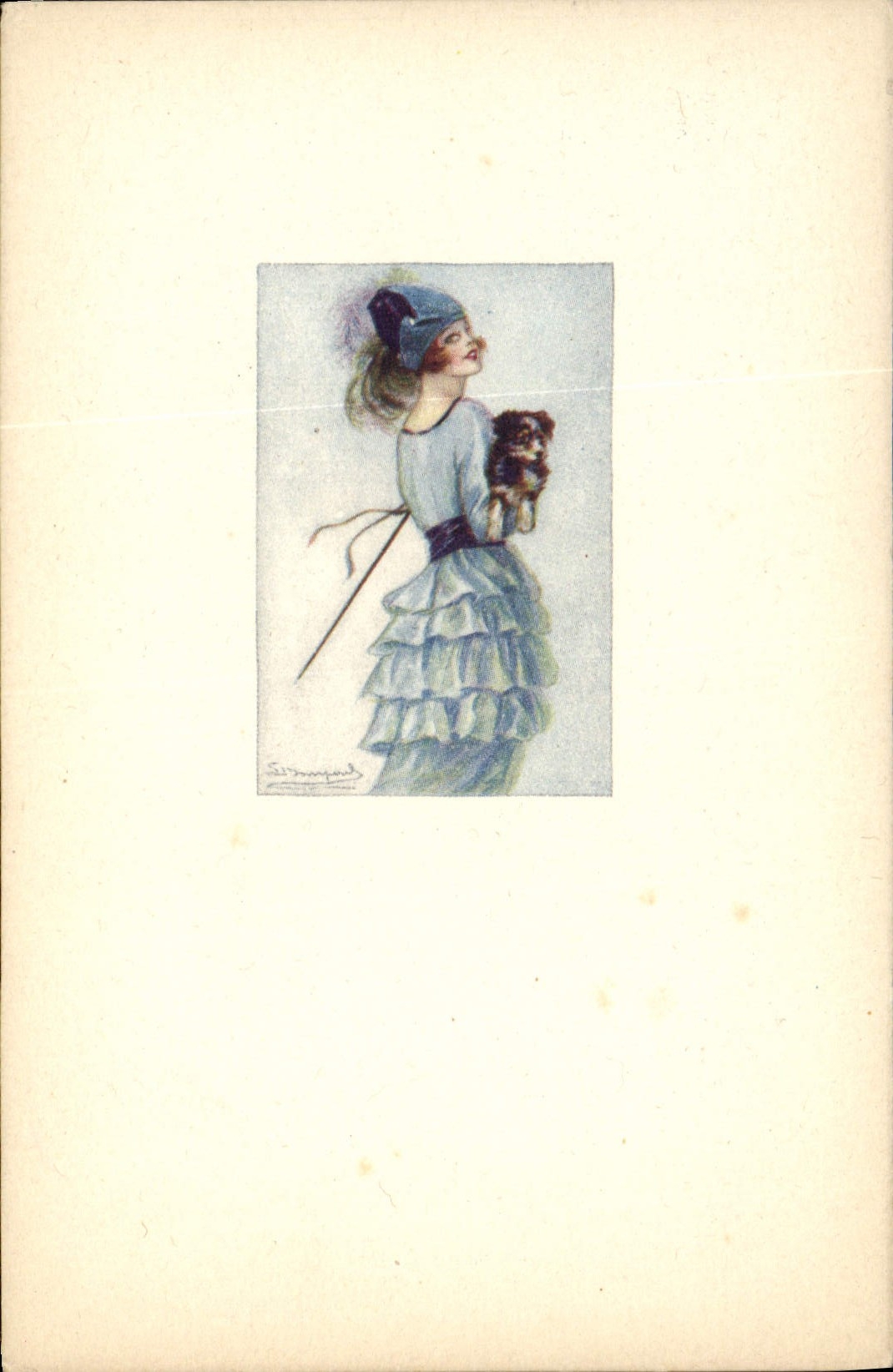 CPA Fantaisie Illustrateur Femme au chien